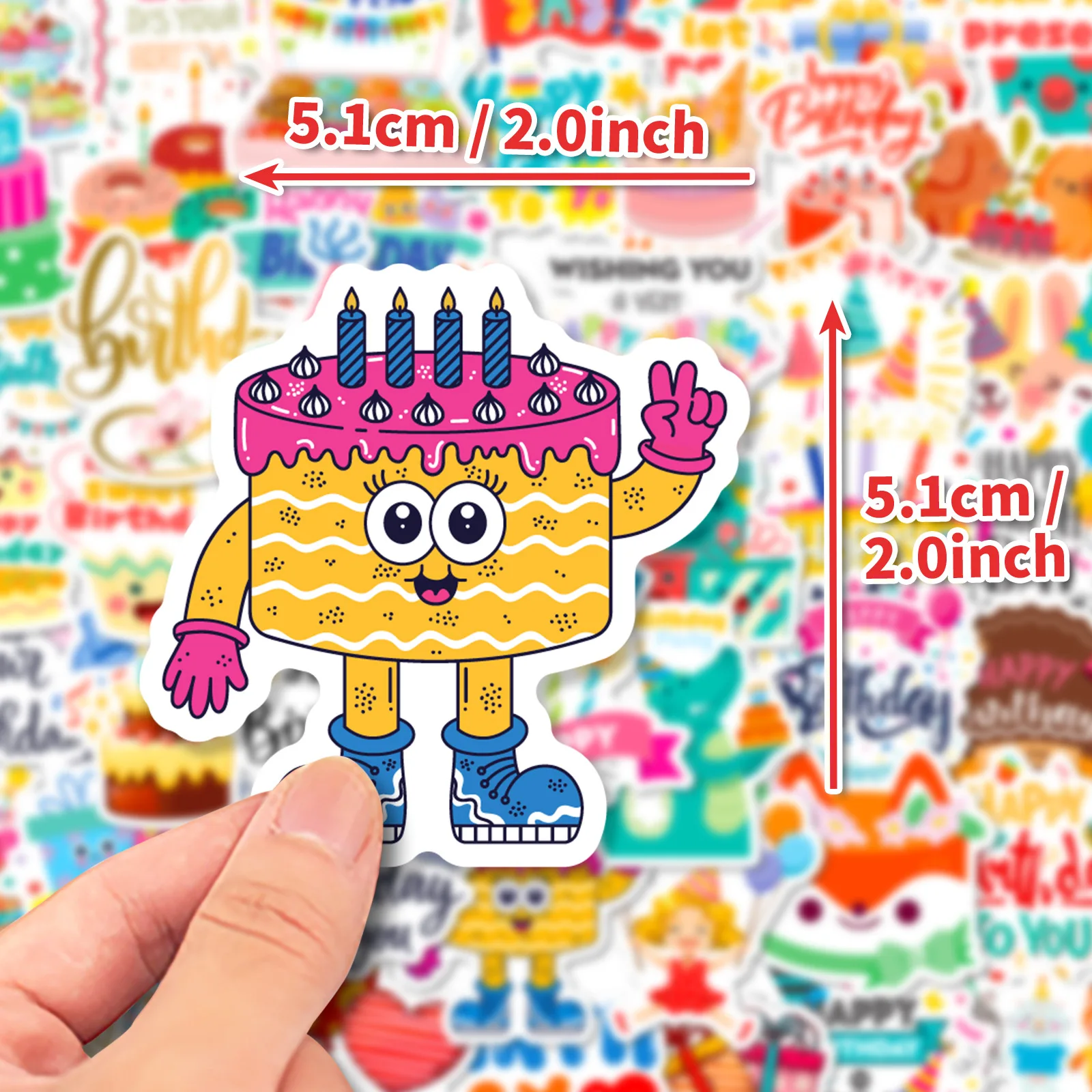 50PCS Happy Birthday Stickers Birthday Party Stickers Candy Cake Stickers Colorful Waterproof Vinyl Stickers Decal