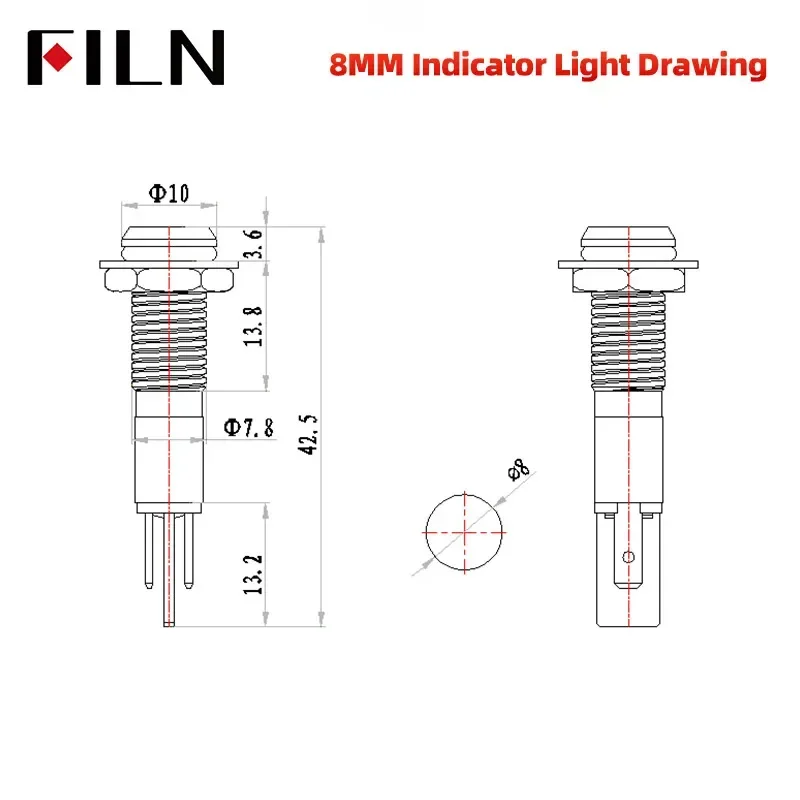 FILM 8/10/12/14/16 mm Symbol Metall LED-Anzeigeleuchte 2-polig 12 V 24 V schwarze Schale Anzeigelampe Auto-Armaturenbrett-Kontrollleuchten – Detail 6