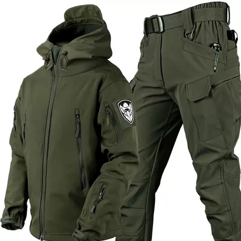 Tactical Training Uniform Waterproof Men Camo Set Soft Shell Fleece Winter Combat Suit Windbreak Warm Multi Pocket Outdoors