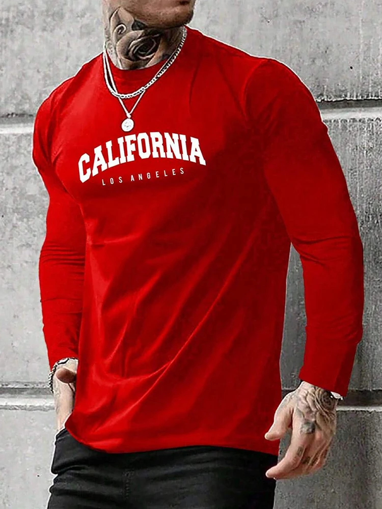 3D California State Printed Men's Fashion Long-Sleeved T-shirt Winter And Autumn Men's Warm Clothing Gym Men's Sports T-shirt