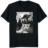 Cat's Selfie UFO Printed T-shirt Women Men Anime Lover Funny Casual Loose Fashion Streetwear O-Neck Short Sleeve Tops T-shirt