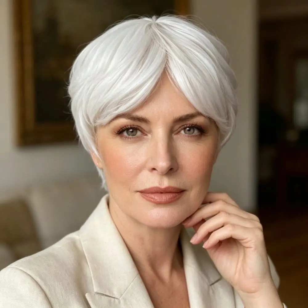 Fashion Granny Grey Short Straight Wig Natural Synthetic Heat Resistant Fiber Daily Wear Party Accessory For Women