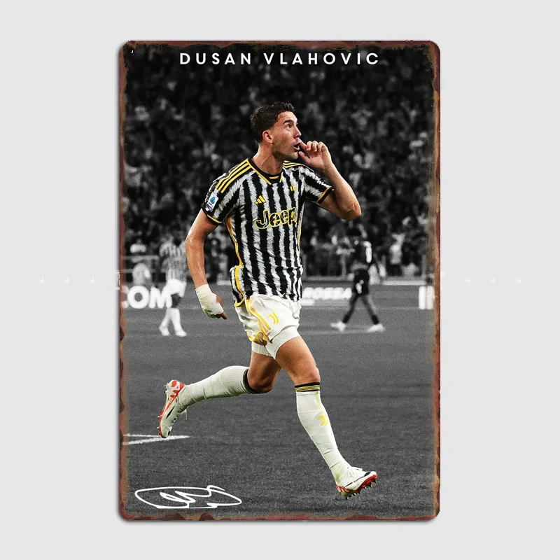 Dusan Vlahovic Football Player Retro Poster Metal Sign Football Clubs Tin Custom Bar Indoor Home Wall Decor Room Decor