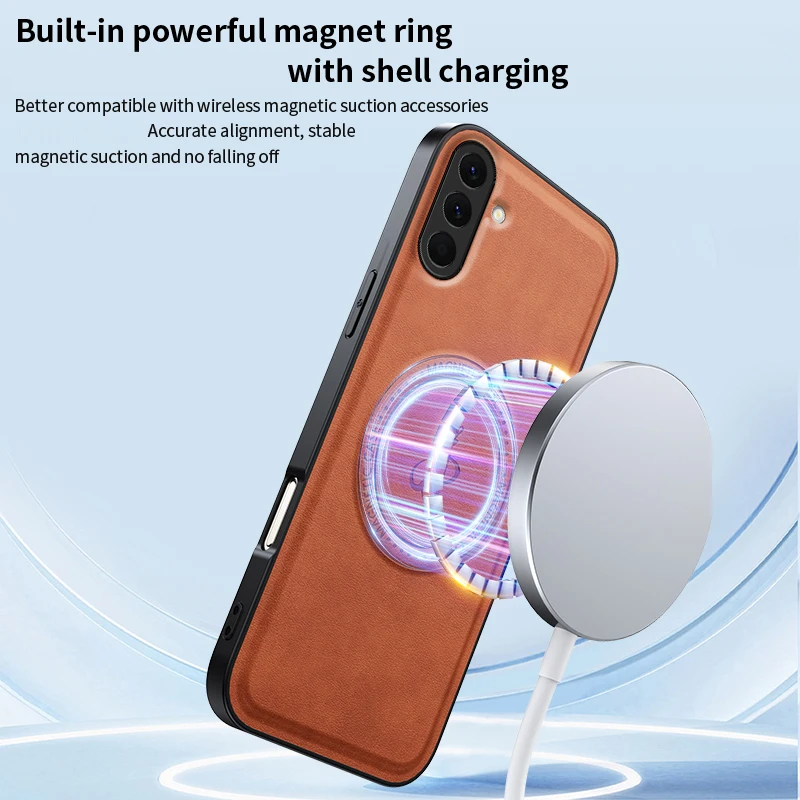 For Samsung Galaxy A23 A22 4G A26 5G Magnetic Wireless Charging Bracket Protection Leather Phone Case Silicone Soft Cover Cases
