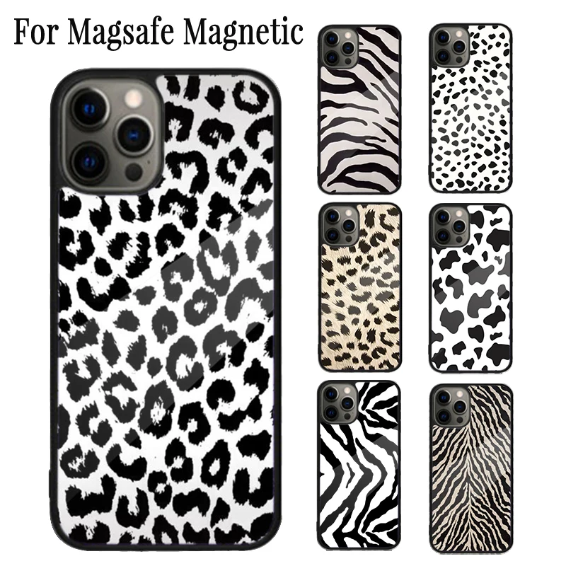 Capa magnética do telefone da vaca zebra textura dálmata, capa sem fio Magsafe, preto e branco, iPhone 16 15 14 Plus 13 12 11 Pro Max