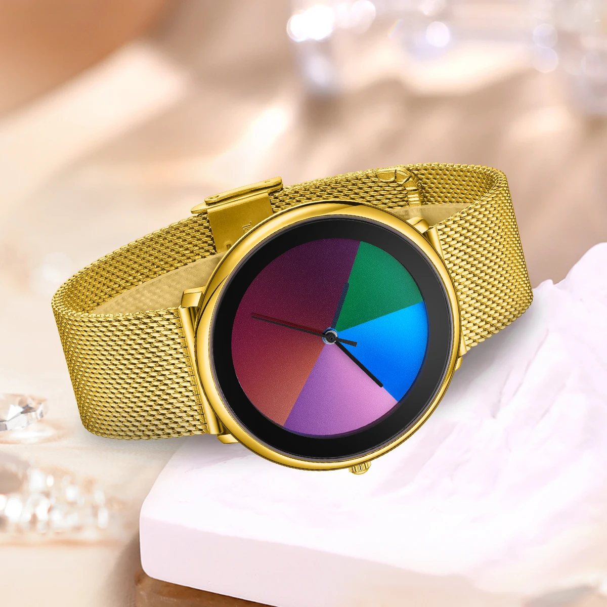 LIGE New Unique Women Watches Simple Ultrathin Steel Lady Watch Fashion Casual Colorful Changing Dial Quartz Wriswatches Gift