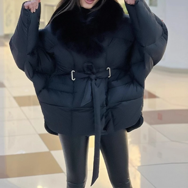 منتج شتاء جديد 2025 سترة قطنية فضفاضة ومتعددة الاستخدامات بلون سادة وياقة من الفرو قابلة للإزالة ورباط #3