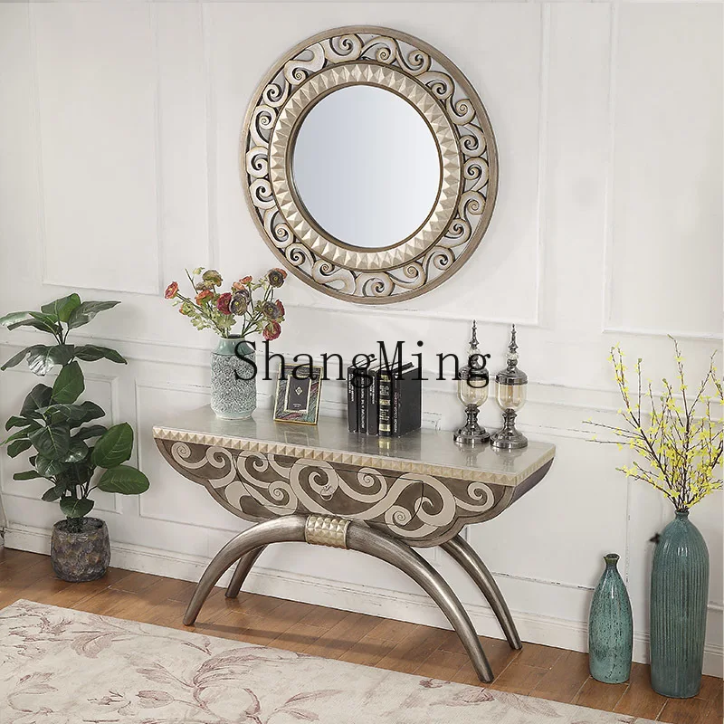 FG Light LuxuryCorridor End View Terrace Villa Silver Foil مدخل طاولة الممر #5