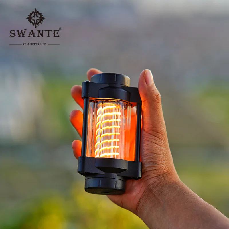 Swante Design LED Outdoor Camping Lamp Type-c Charging18650 Lithium Battery Tungsten Filament Lamp Glass Shell Tent Camp Lamp