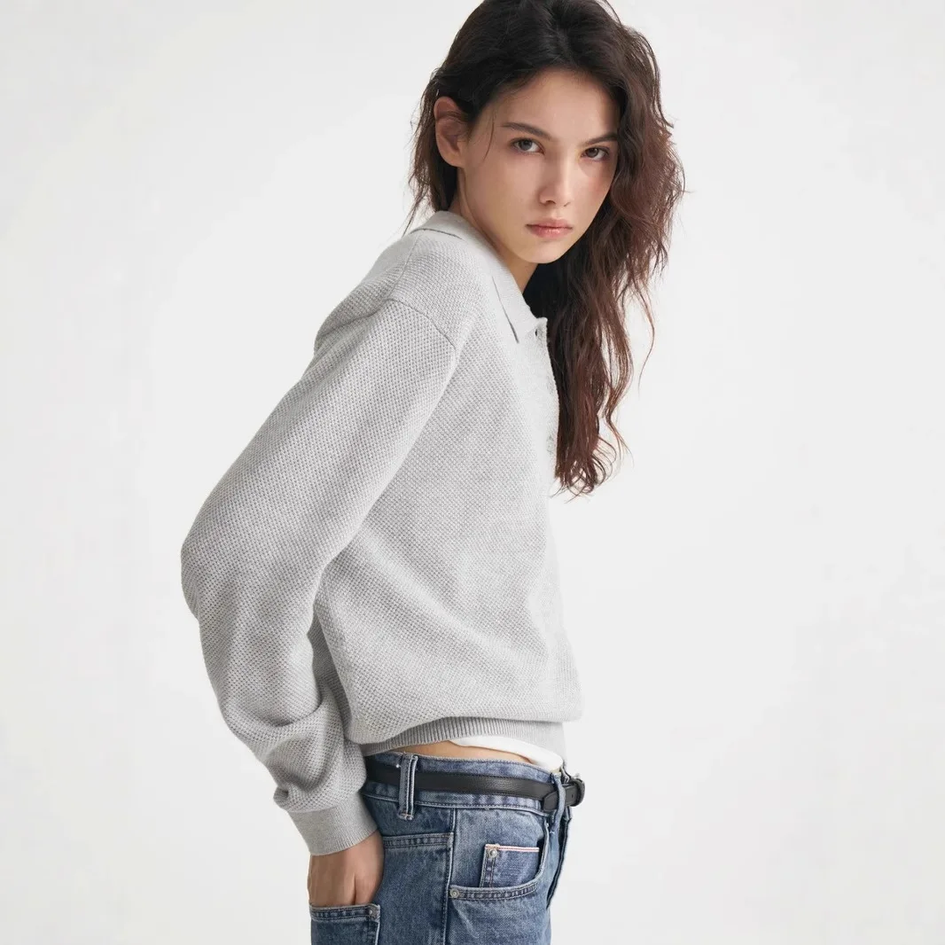 

Свитер с воротником-поло, однотонный, женский, универсальный, повседневный, в европейском и американском стиле, пуловер.