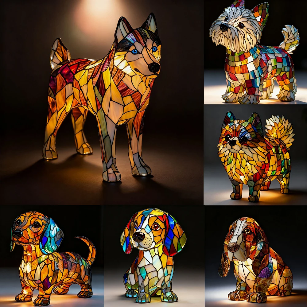 LED Night Light Glowing Dog Series Artistic Animal Statues French Bulldog Labrador Retriever Golden Retriever Resin Ornaments