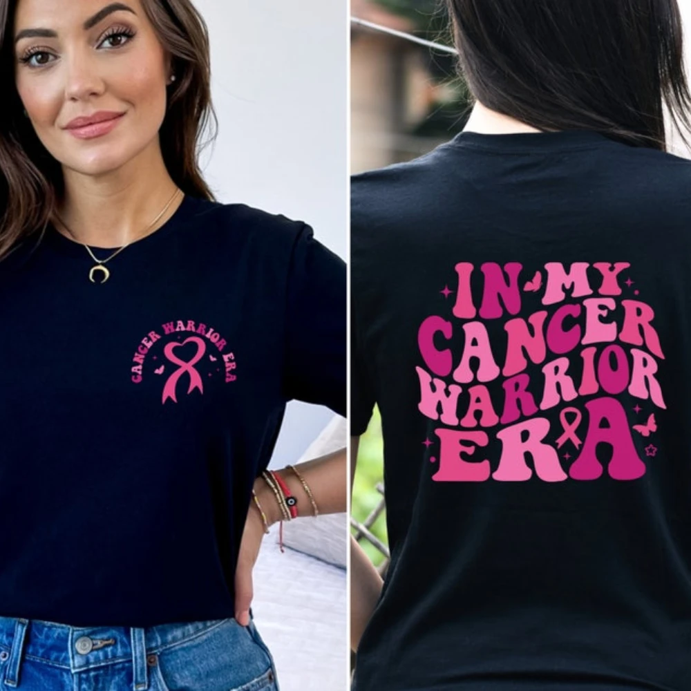 Pink Ribbon in My Cancer Warrior Era High Quality Shirt Cancer Mom Tumor Double-sided Printed Shirt Cancer Support T-shirt Tops