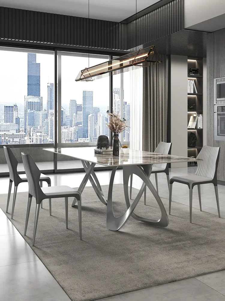 

Italian Pandora rock plate table modern simple light luxury high-end small family dining table chair combination