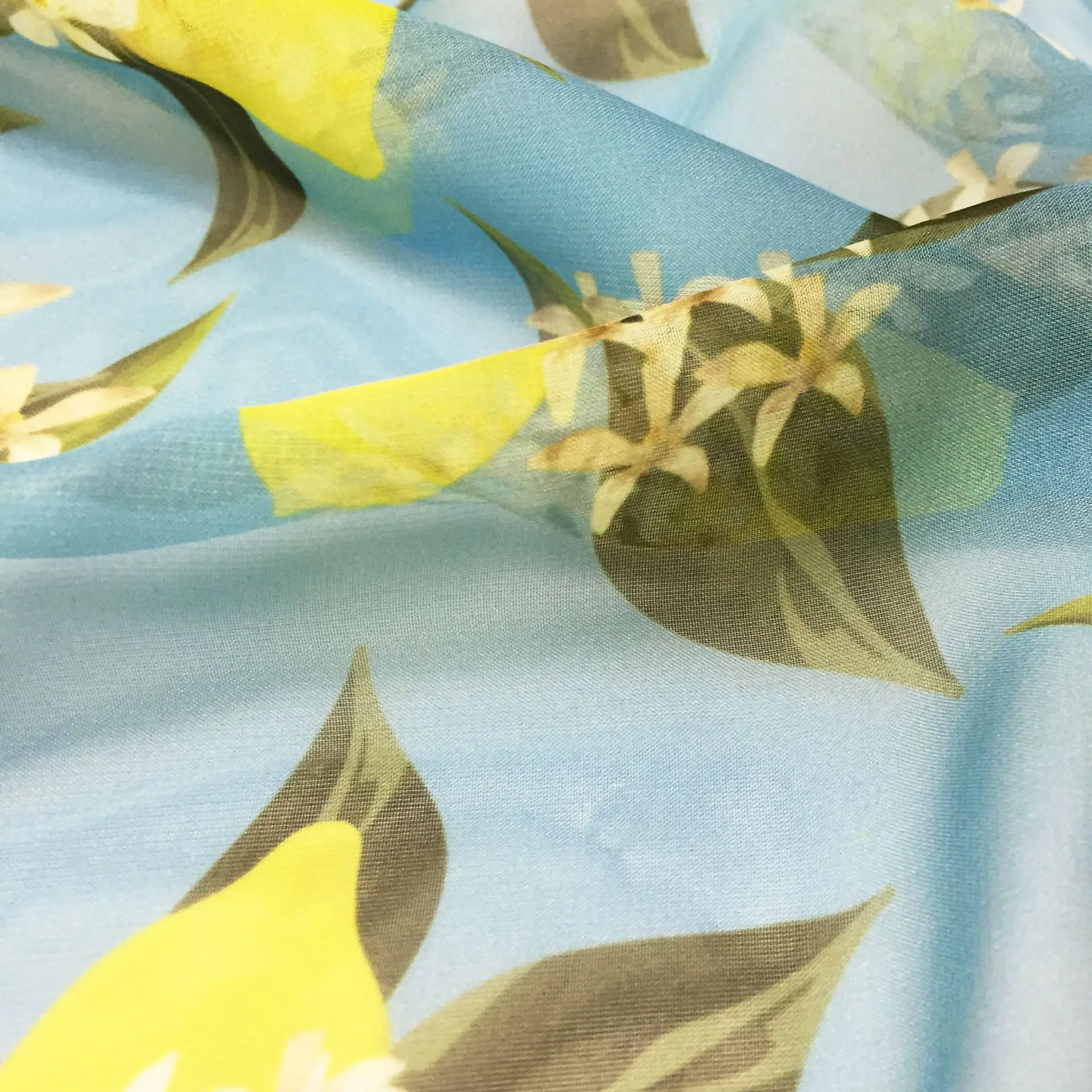 Spring and summer European and American brands hand-painted lemon flower-shaped thin material digital printing handmade fabric