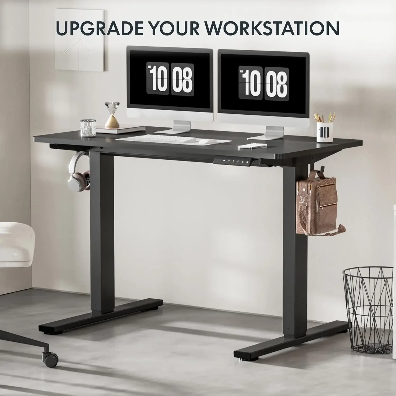 EN1 Electric Height Adjustable Standing Desk 55 x 28 Inches Whole-Piece Board Memory Controller Home Office Desk