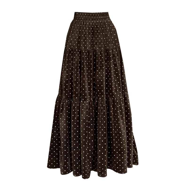 프렌치 스웨이드 프린트 도트 스커트 여성 빈티지 엘라스틱 웨이스트 A라인 스커트 여성 가을 겨울 2025 스트리트웨어 팔다스 신상