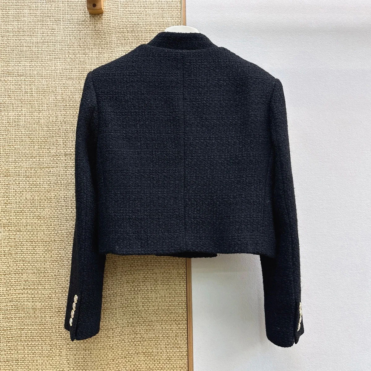 High Quality Women Stand Collar Cropped Jacket, Double Breasted Long Sleeve Short Coat with Lining lyt26102215