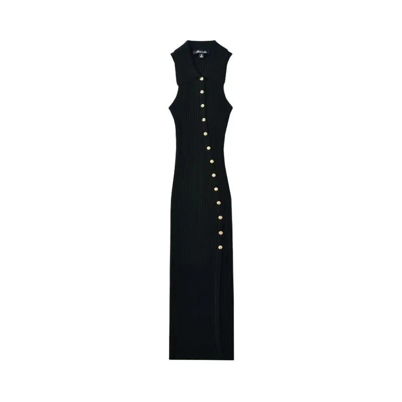 Sleeveless Dress Vestidos Dresses 2025 Woman Vestido Feminino Slim Simple Style All-match Slit Button Solid Color Sexy Commuting