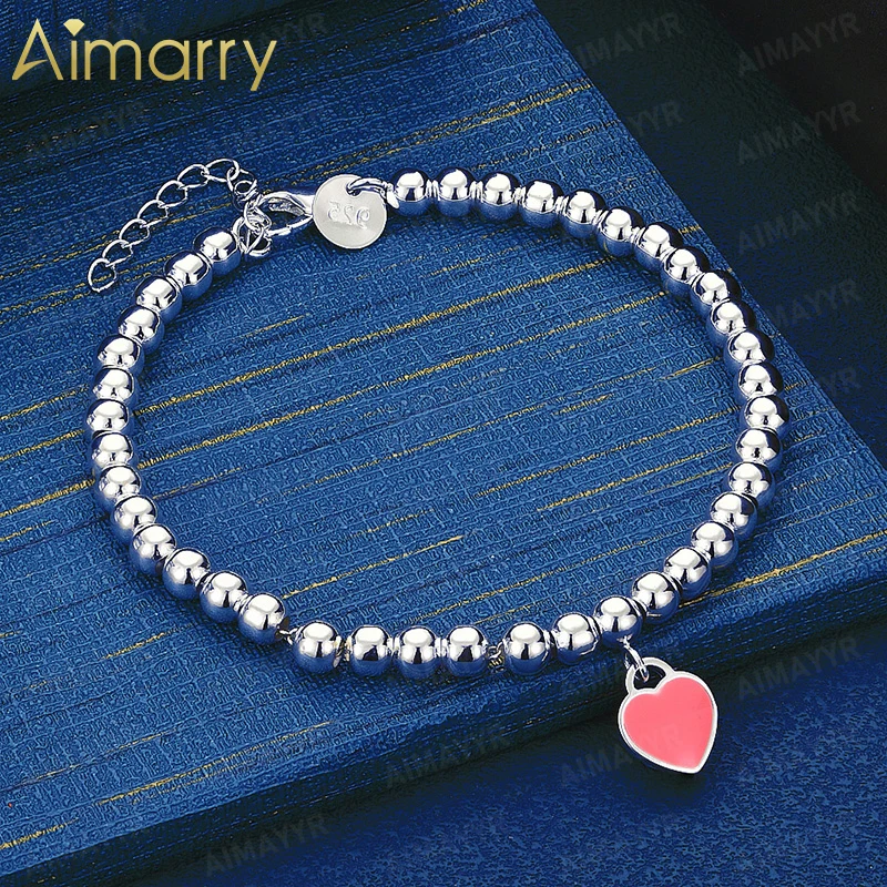 925 Sterling Silver 6mm Romantic Pink Bead Bracelet for Women's Parties Banquets Weddings High-quality Fashion Jewelry