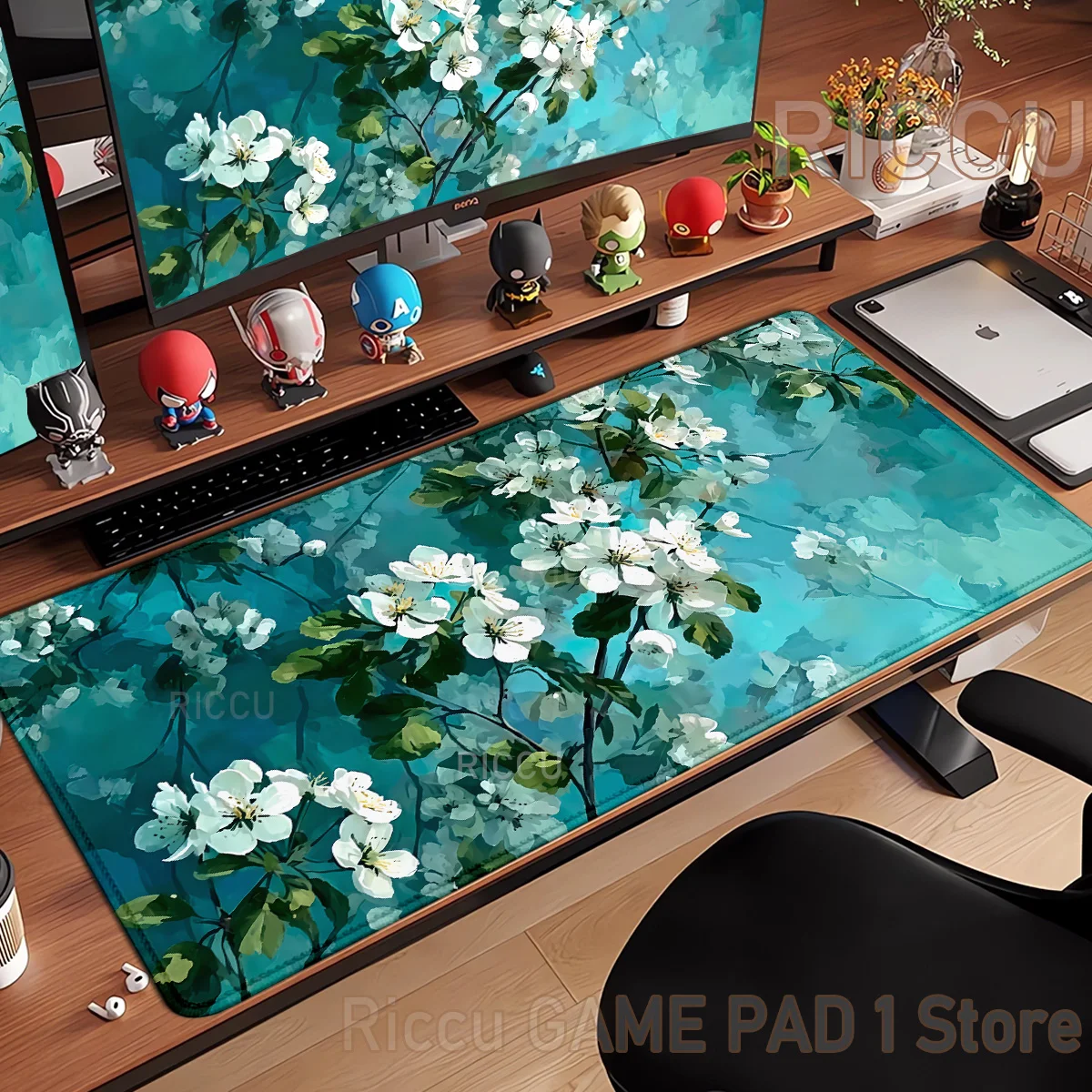 Aesthetic Space Floral Mouse Pad Non-slip Pc Gamer Computer Accessory Mousepad Gaming Laptop Keyboard Carpet Large Desk Mat Rug