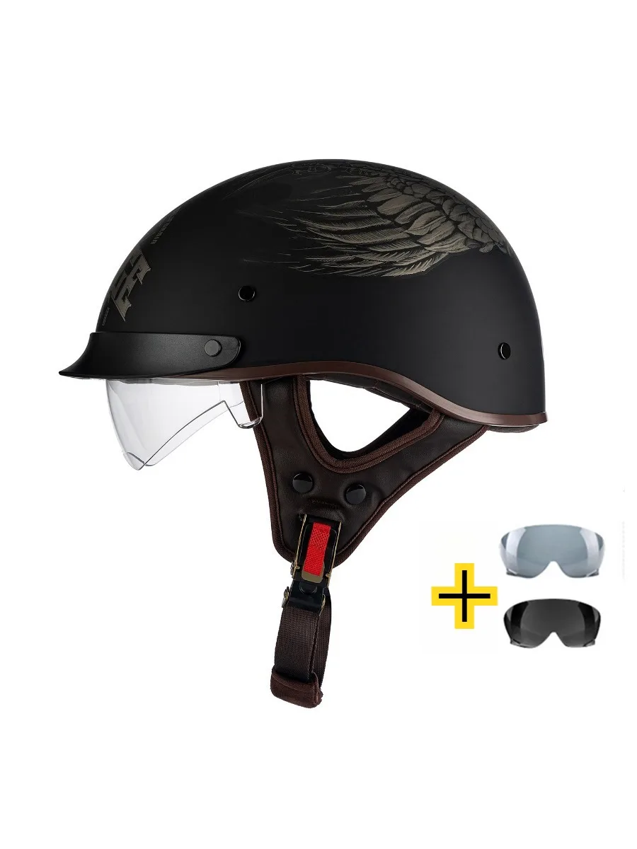 

Unisex Retro Motorcycle Helmet Open Face with CCC Certification Built in Sun Visor ABS Material for Street Touring Four Seasons