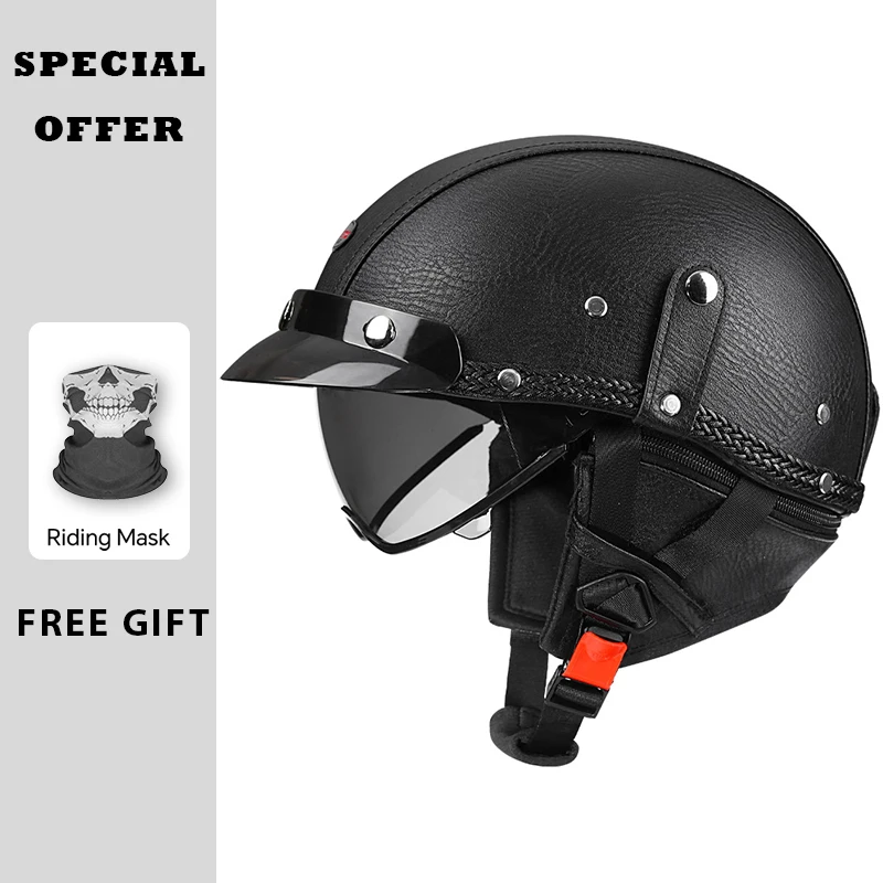 2025 New Arrivals Leather Half Face Helmet for Men Women Adult Motorcycle Helmets DOT ECE Approved Low Profile Open Half Helmet