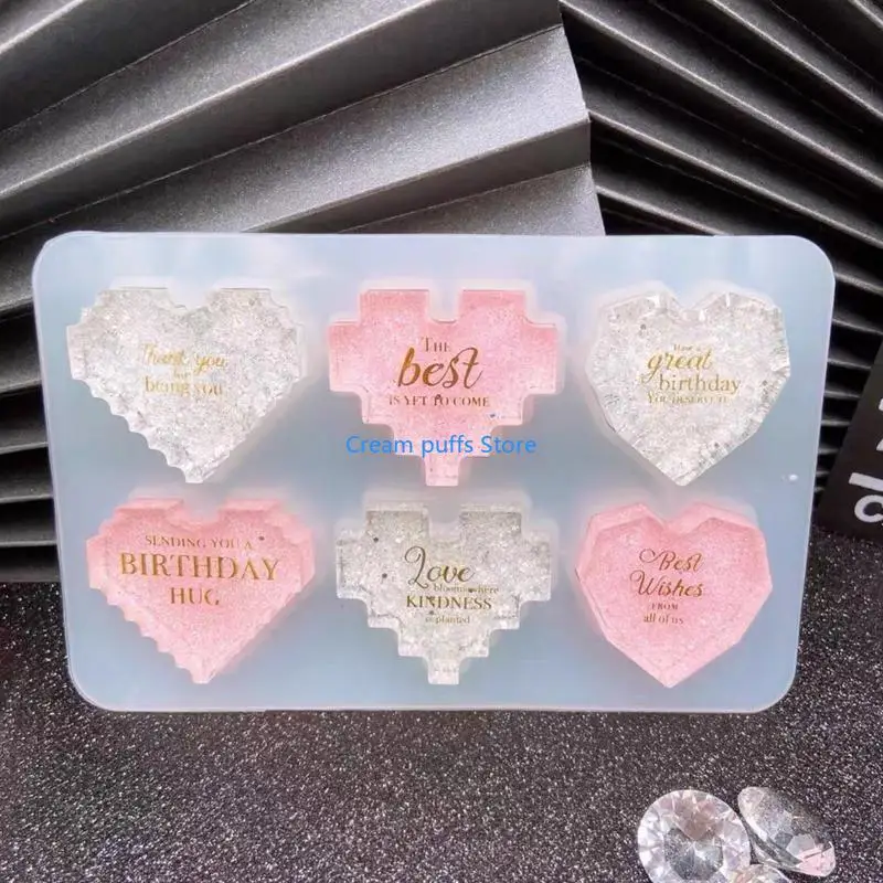 

50LE Crystal Epoxy UV Resin Mold Pixel Love Heart High Mirror DIY Handmade Pendant Silicone Molds Resin Mold Craft