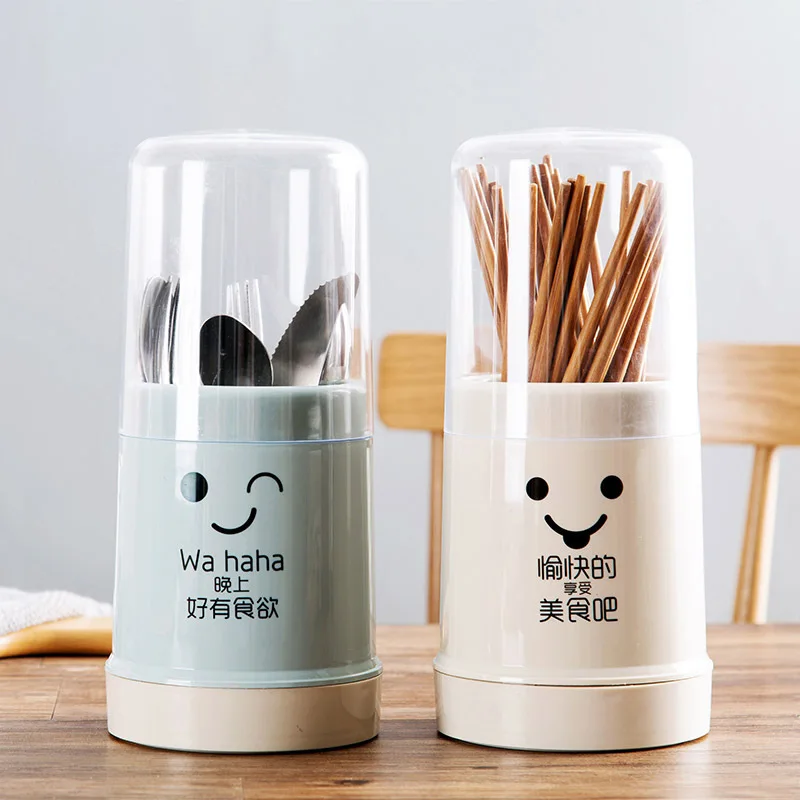 Nordic Simple Transparent Covered Chopsticks Cage Cartoon  Color Chopsticks Storage Tube Kitchen Dustproof Lid Chopstick...