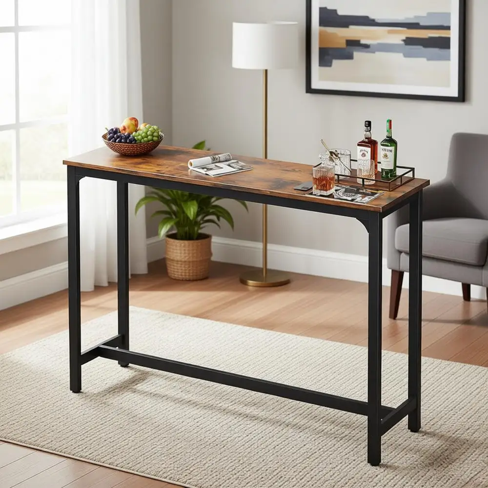 

Rustic Brown 54 High Top Dining Table with Sturdy Legs and Easy Clean Surface, Ideal for Indoor Pub and Kitchen Counter Use