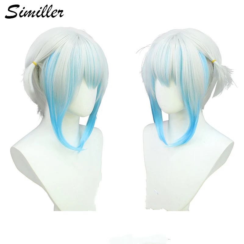 

Similler Women Synthetic Anime Wigs Short Straight Hair Sliver Blue Ombre Movie Game Party Cosplay Wig