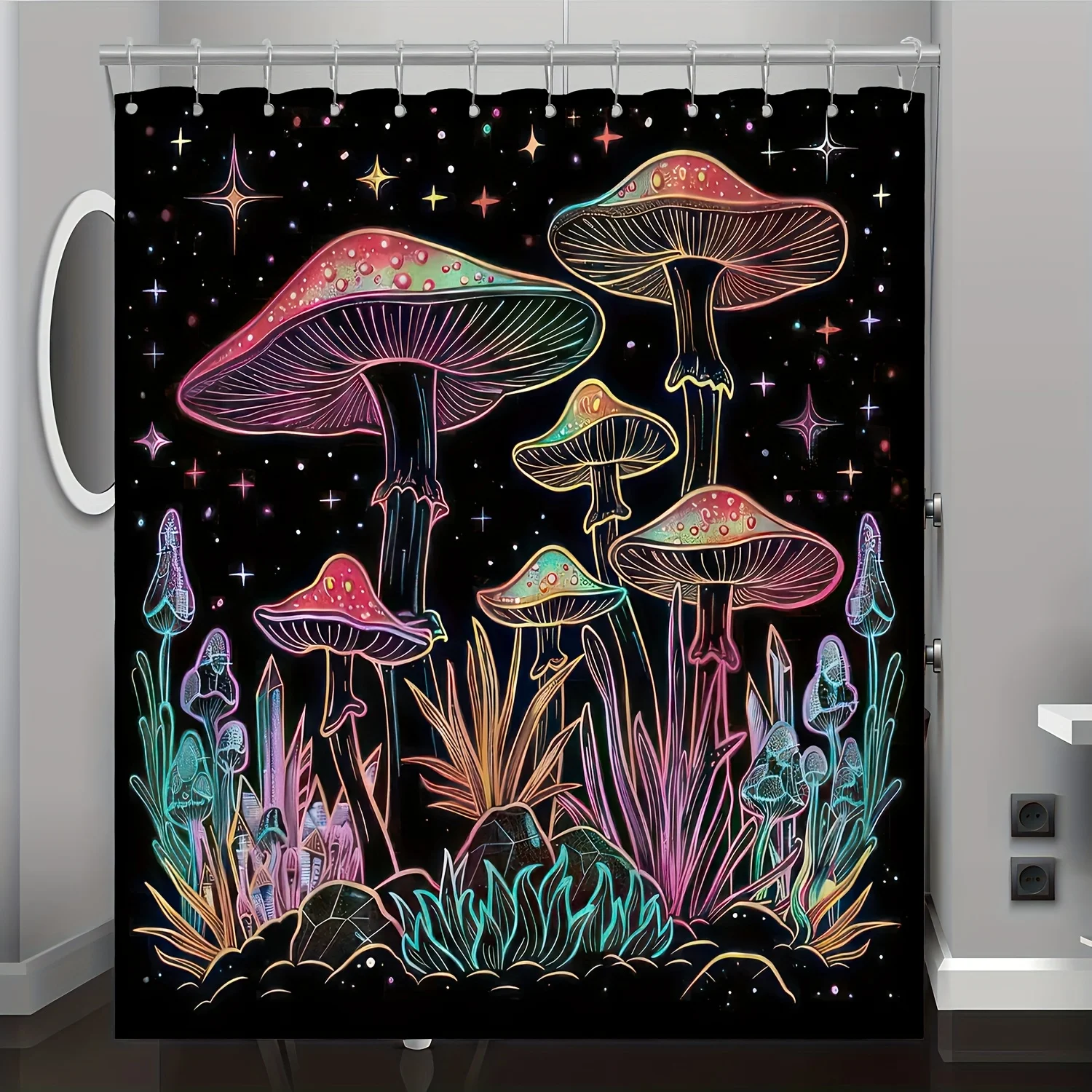 

1pc Dreamy Mushroom Cartoon Pattern Digital Print Shower Curtain, Bathroom Decor Home Decoration with Free Hooks, Machine Washab