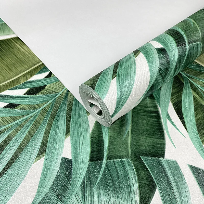 Tropical Banana Leaf Wallpaper 3d Pvc Resturant Green Plant Palm Tree Wall Paper for Living Room Bedroom Walls