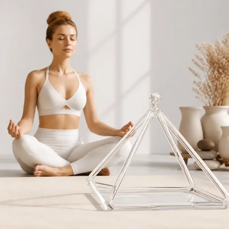 STAR LIN KUP Quartz Crystal Pyramid Singing Bowl Transparent 4 Corner Handheld Sound Healing Therapy Wind Chime for Yoga