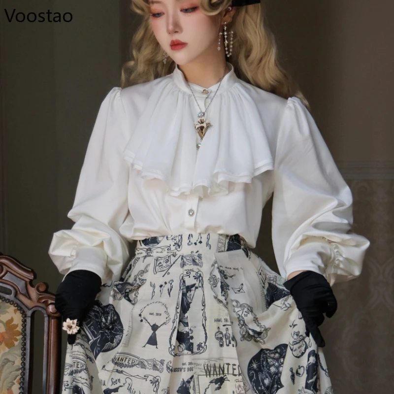 Victorian Gothic Lolita Blouse Women Japanese Style Elegant Y2k Chic Gigot Sleeve Tops Vintage Sweet Black White Princess Shirts