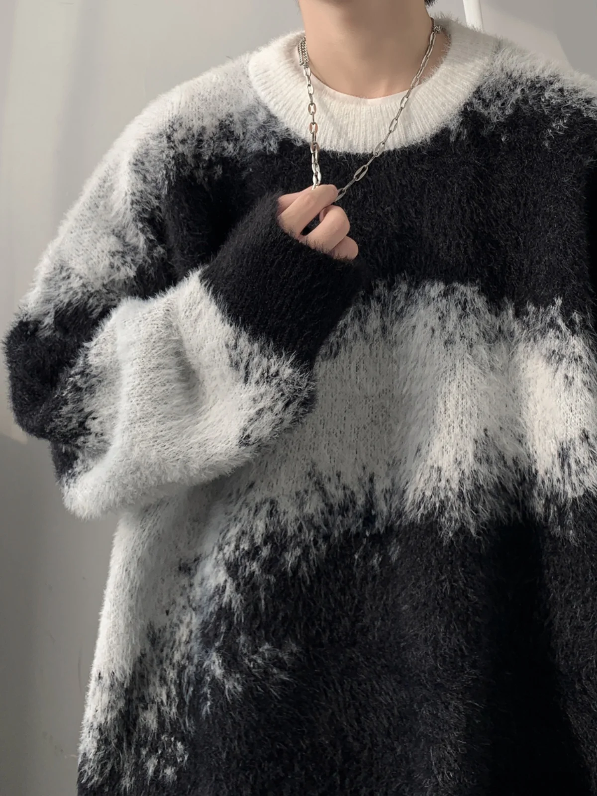 

Удобный вязаный свитер с круглым вырезом для мужчин, модный бренд, весна-осень, с вставками из морской пряжи, повседневный, свободного кроя