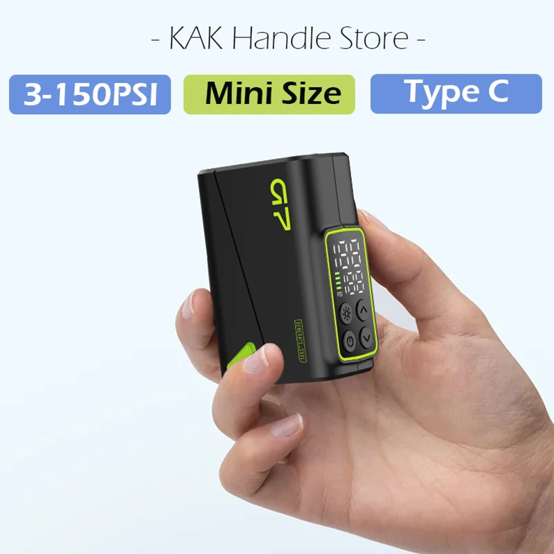 

KAK Mini Portable Electric Pump for Bike Cordless Tire Inflator 150PSI Max Air Inflator Presta Schrader Valve with LED Screen