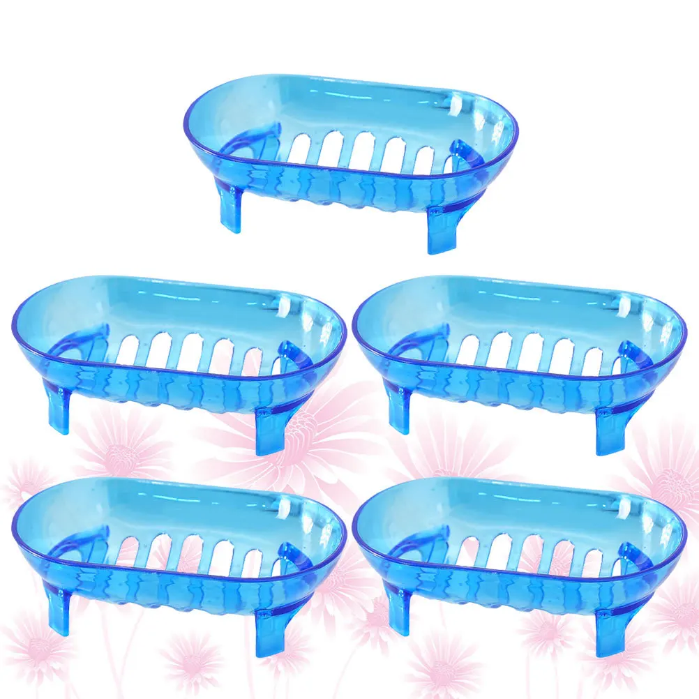

5Pcs Practical Soap Dishes Drainer Water Drain Off Long Lasting Use Washbasin Supplies Blue Soap Draining Dish