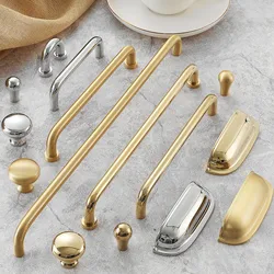 Solid Brass Cabinet Handles and Knobs Bright Gold / Chrome Wardrobe Pulls Luxury Kitchen Accessories Modern Furniture Hardware