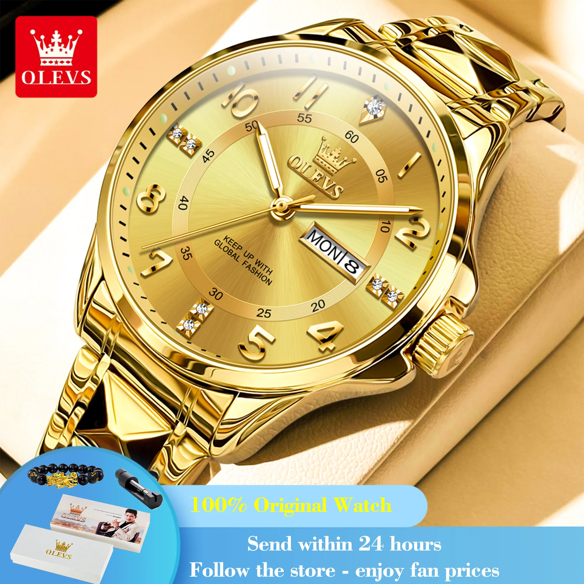 

OLEVS 2910 Men's Watch Luxury Dual Calendar Quartz Watch For Men Number Dial Stainless Steel Wristwatch Waterproof Luminous