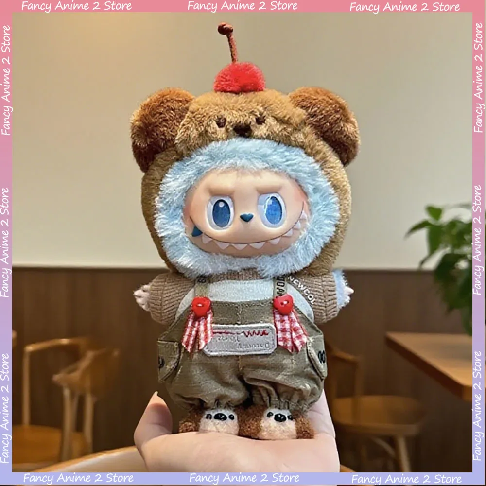 

Kawaii одежда для Labubu, милая одежда с медвежонком, комплект обручей для волос, комбинезон, наряд для мини-плюшевой куклы, модные аксессуары, подарки