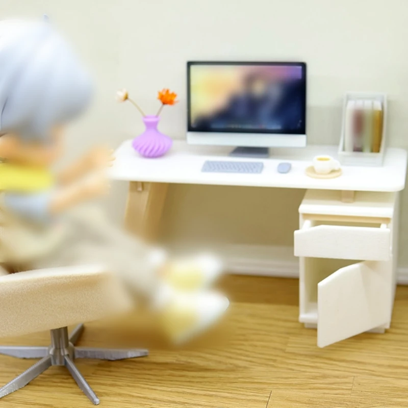 Juego escritorio y silla oficina en miniatura a escala 1/12, 2 piezas, accesorios para casas muñecas con diseño y 15UB