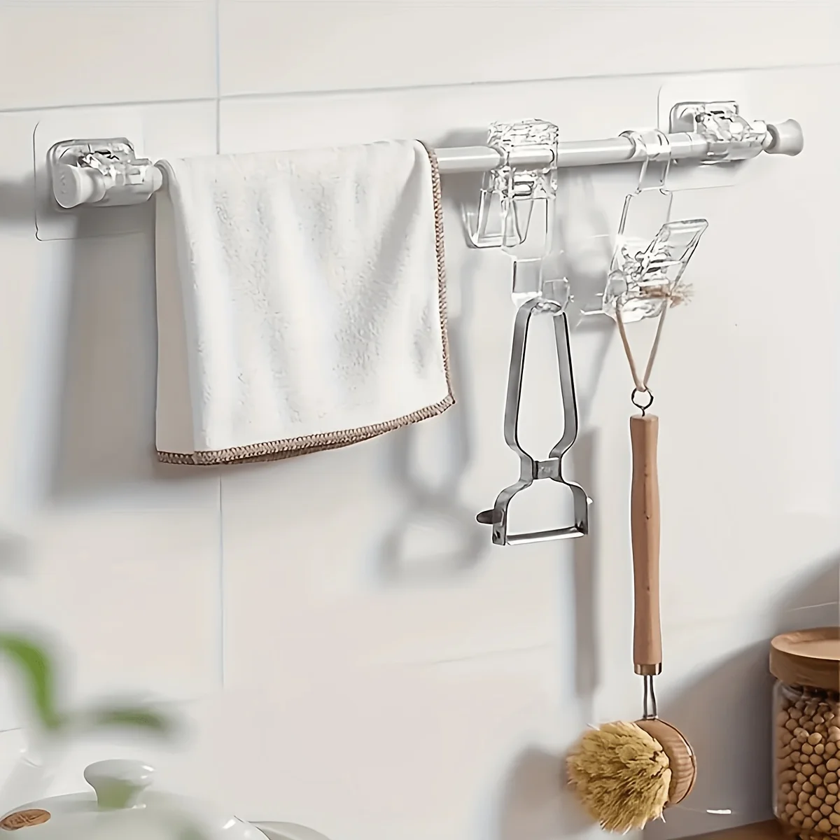 10pcs Self-Adhesive Curtain Rod Bracket - Shower Curtain Rod Holder, Adjustable Hooks, Nail-Free Installation Fixing Device view 3