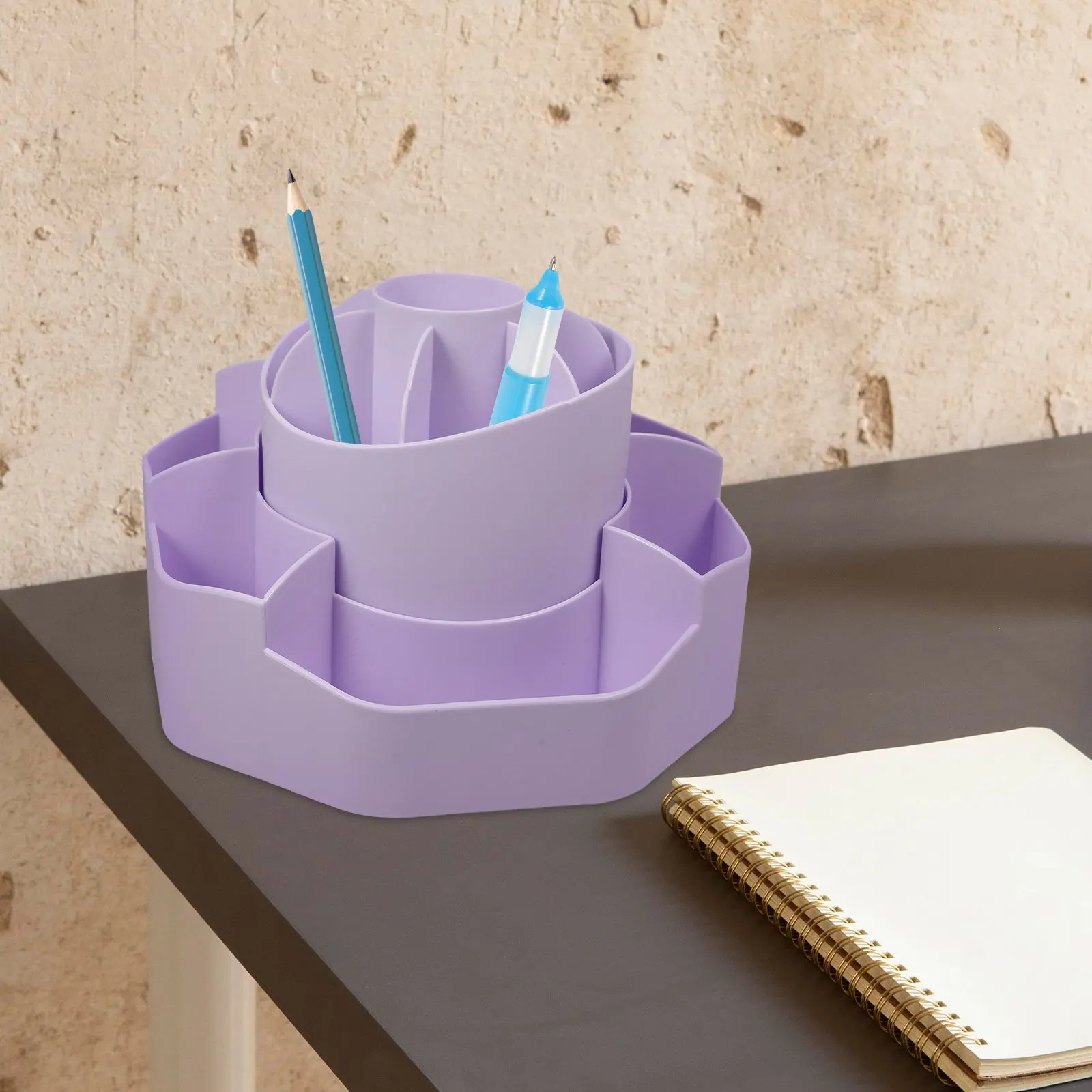2in1 Rotating Stationery Holder Desk Pencil Organizer Multifunctional Makeup Brush Cup Storage Box Students Office Supply