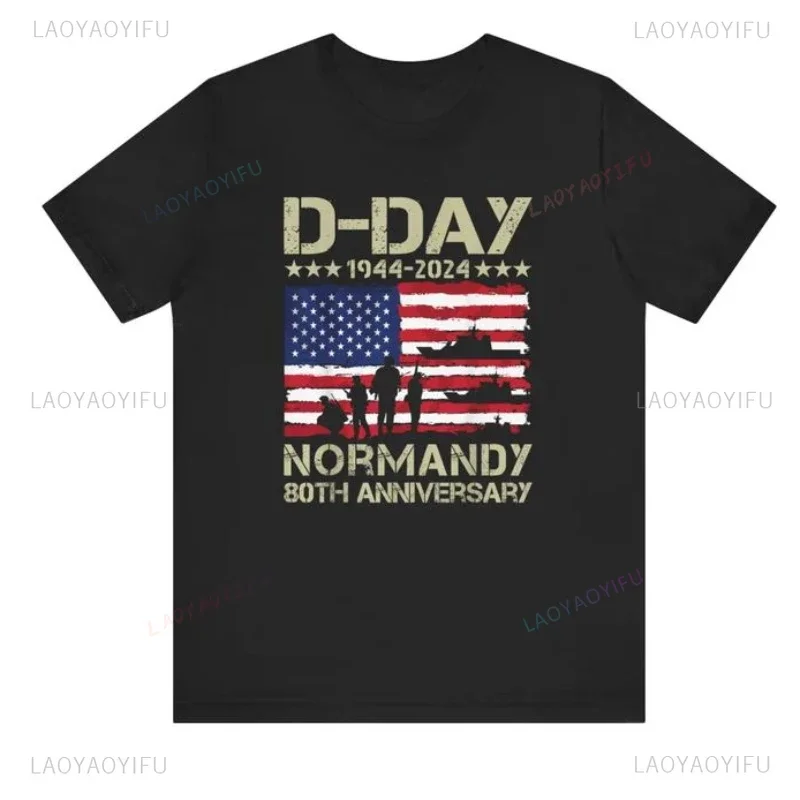 D Day 80th Anniversary Vintage 1944 2024 Normandy Landings Printing T-shirt Summer O-neck Short-sleev Casual Cotton Unisex Tees