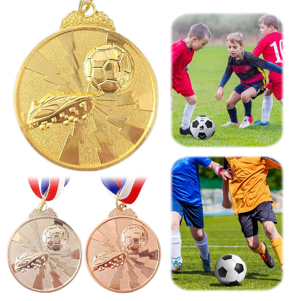 Soccer Medals Gold Silver Bronze Award Medals 2 Inch Metal Winner Medals with Neck Ribbon for Sports Competitions Celebration