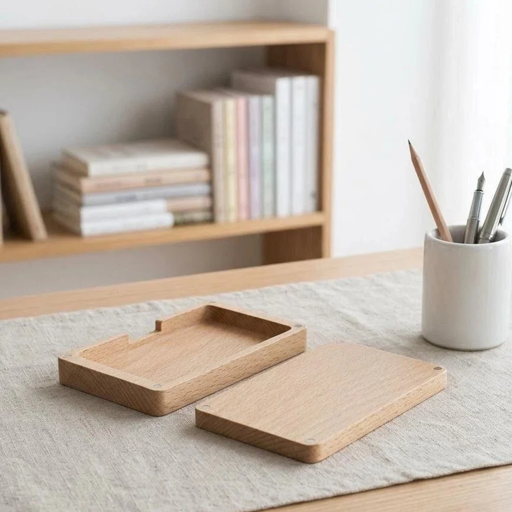 

Black Walnut Wood Portable Business Card Holder Four Magnetic Suction Dustproof Card Storage Box Office Desk Card Packaging Box