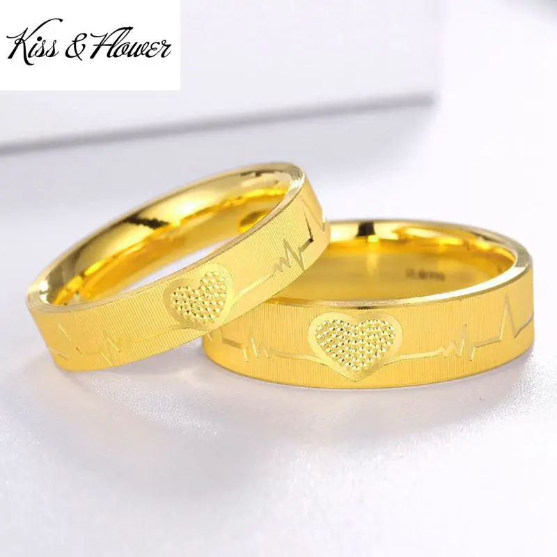 

KISS&FLOWER RI153 Fine Jewelry Wholesale Fashion New Hot Couple Lovers Party Birthday Wedding Gift Heart Beating 24KT Gold Ring