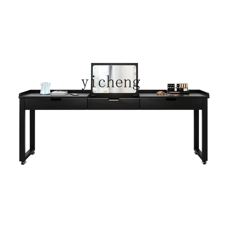 

Solid Wood Cross-Bed Dresser Desk Integrated Movable Desk with Wheels Household Makeup Table