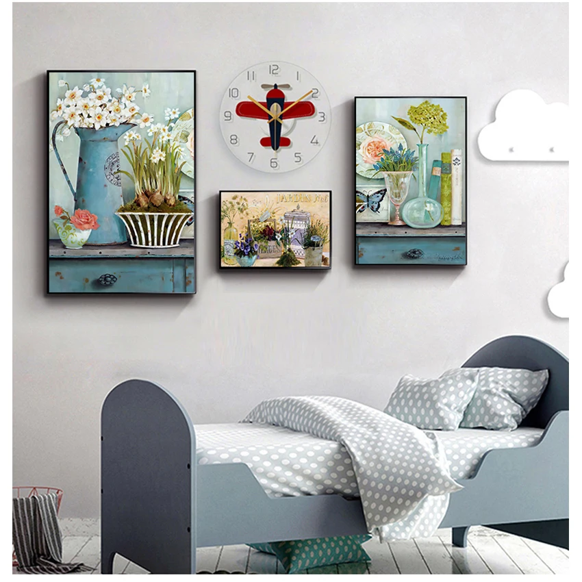 Picture Nordic Minimalist Watercolor Poster and Prints Vintage Flower Canvas Painting European Pastoral Home Decoration Wall Art