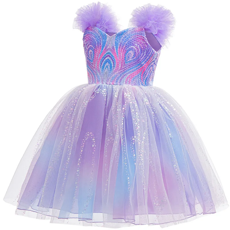 3-12yrs linda purple Tulle Princess Birthday Party Dress for disguise Wicked Princess Toddler Girls Prom Ball Gown Festive dress